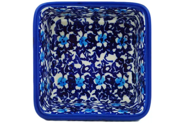 Polish Pottery 4" Square Bowl Flowers On The Lake