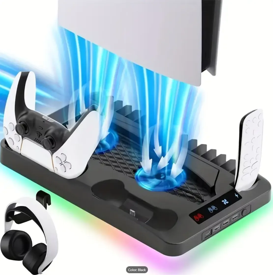 PS5 Cooling Stand with LED Cooling Fan & Dual Controller Charger - Game Accessories