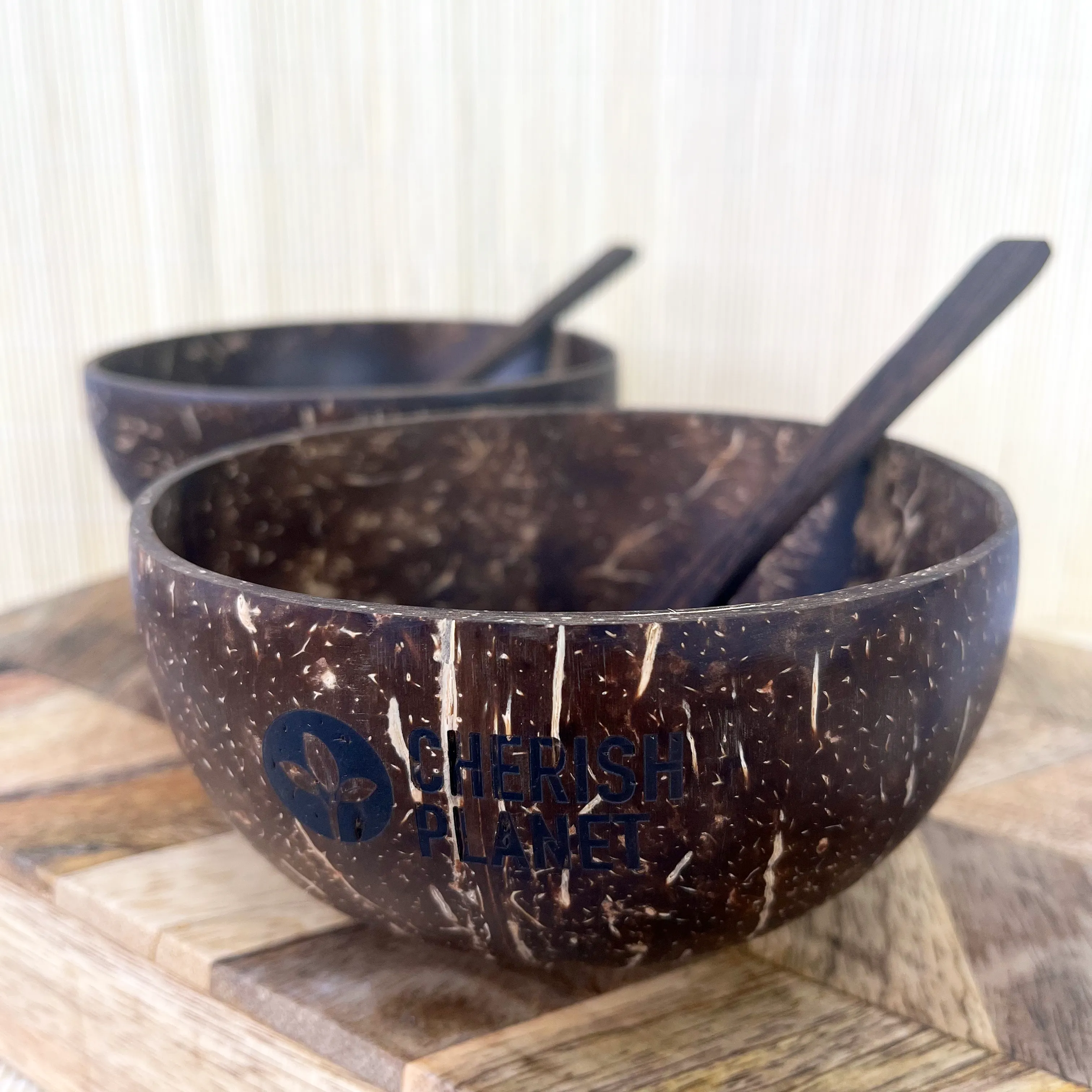 Real Coconut Shell Bowls with Wooden Spoons