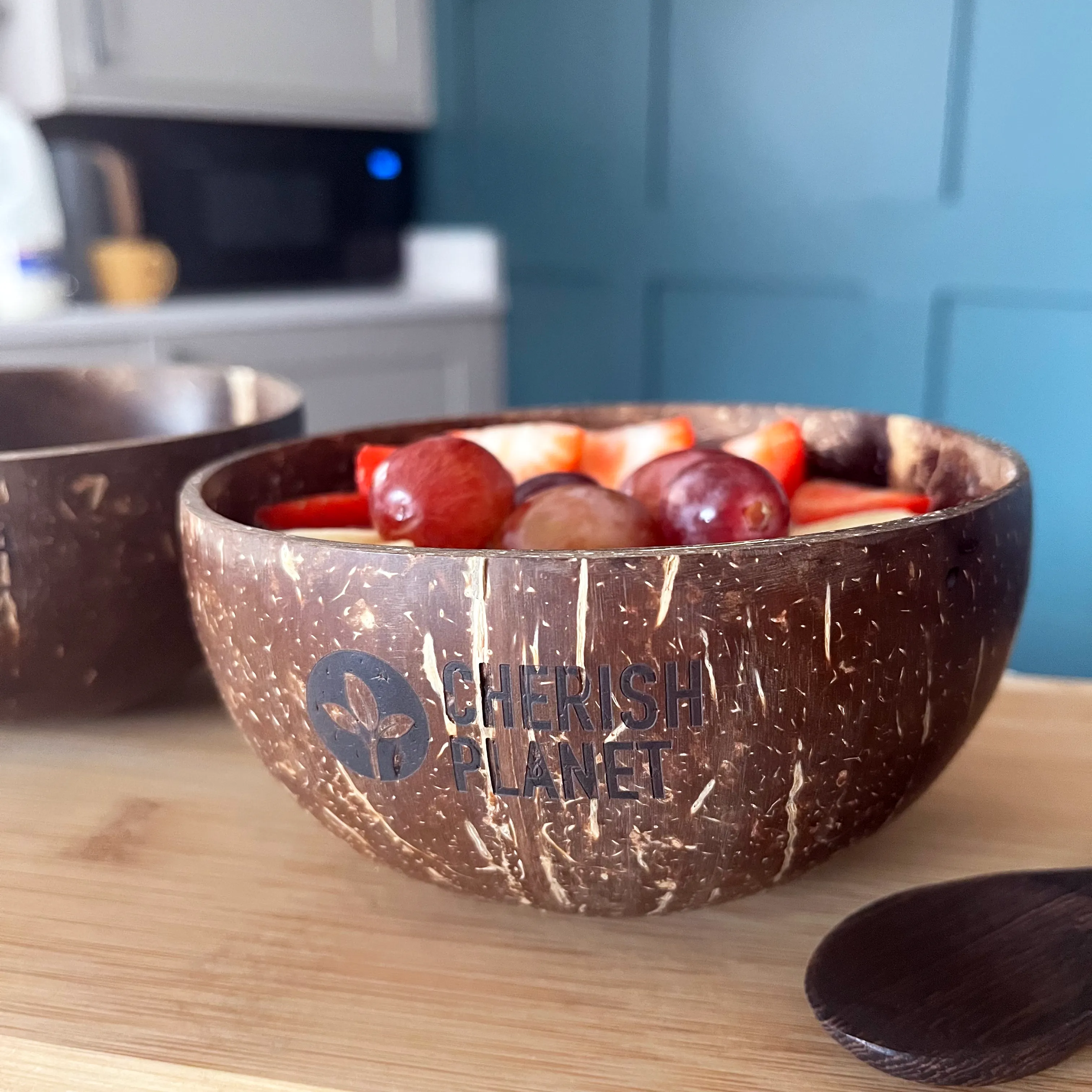 Real Coconut Shell Bowls with Wooden Spoons