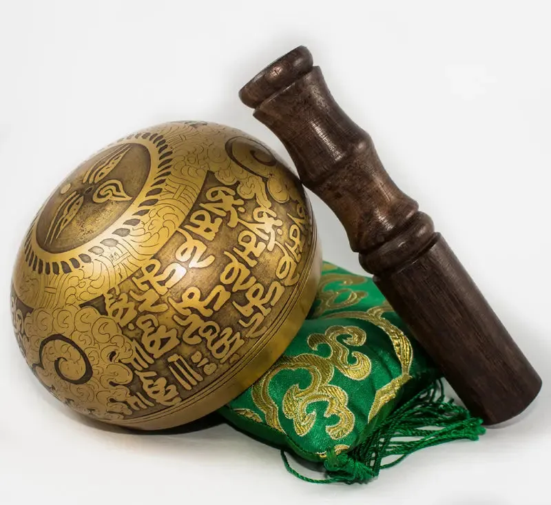 Tibetan Handmade Mantra Etching and Carving Singing Bowl for Meditation