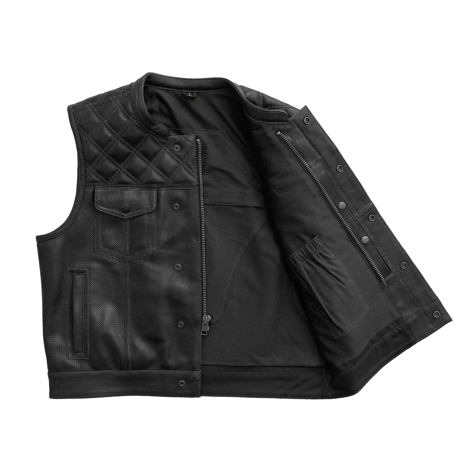 Upside Perforated Men's Club Style Leather Vest